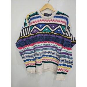 Editions by Van Heusen Vintage 90s Geometric Knit Sweater Multi Color Large